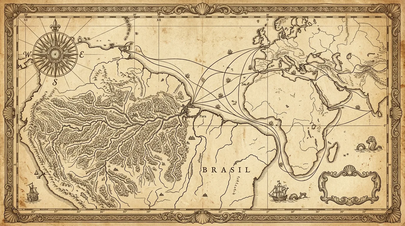 Mapa antigo da região Norte do Brasil com rotas comerciais da IMPERA