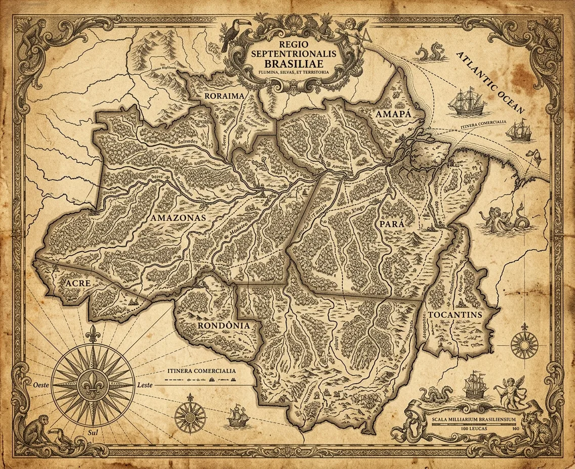 Mapa antigo da região Norte do Brasil com área de atuação da IMPERA